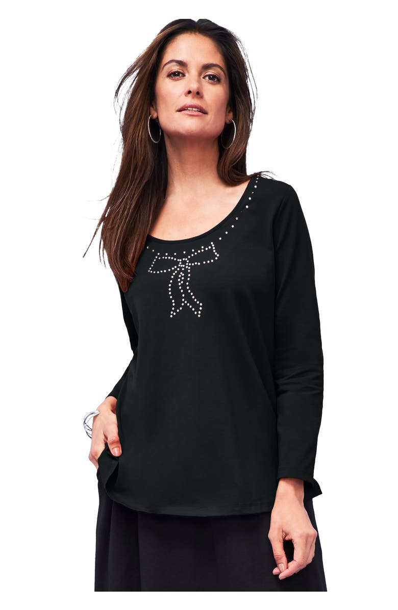 Jessica London Sparkle Bow Tee, Main, color, Black