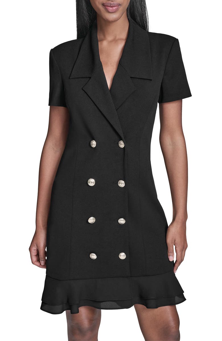 KARL LAGERFELD Double Breasted Ruffle Hem Blazer Minidress, Alternate, color, Black