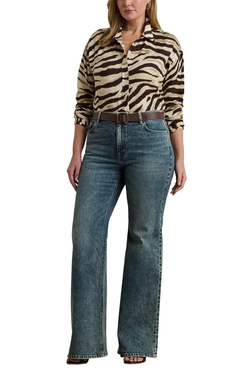 Lauren Ralph Lauren Zebra Stripe Relaxed Fit Linen Button-Up Shirt, Alternate, color,