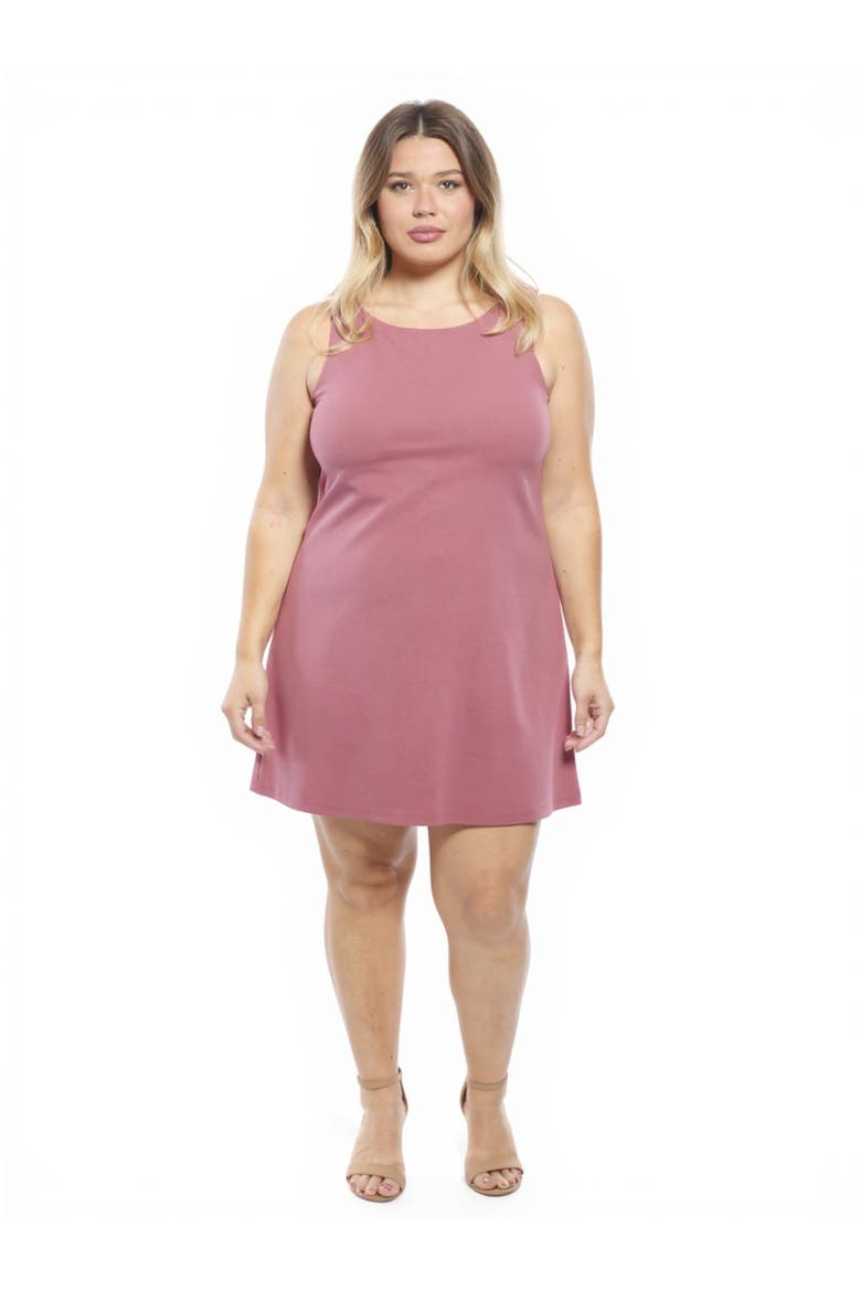 Plus Size Solid Round Neck Sleeveless Mini Shift Dress, Main, color, Rose