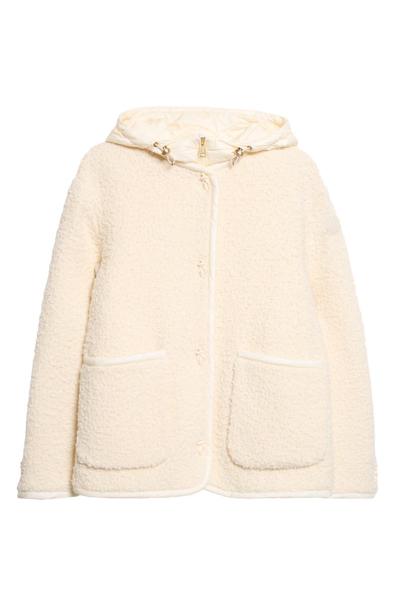 Moncler Hylesine Hooded Wool & Cotton Blend Bouclé Coat, Main, color, White
