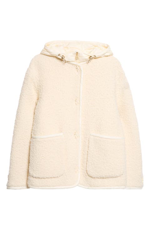 Hylesine Hooded Wool & Cotton Blend Bouclé Coat