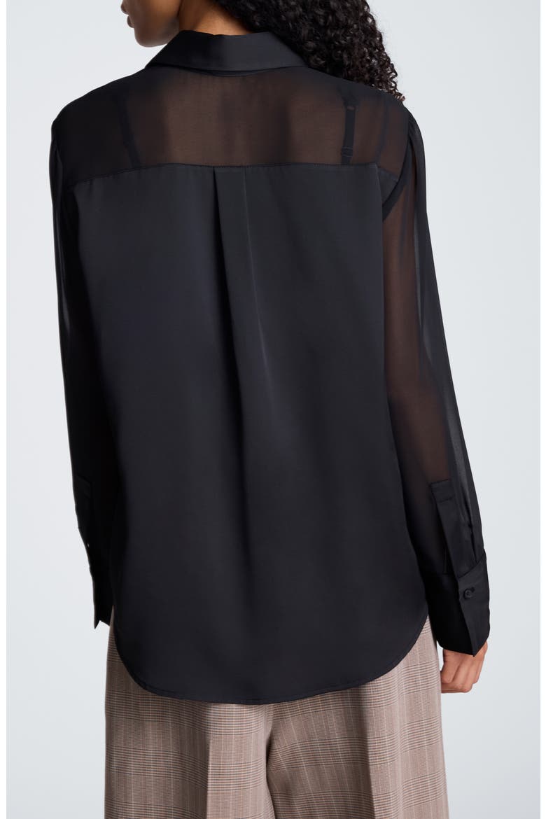 Sheer Panel Long Sleeve Shirt, Alternate, color, BLACK