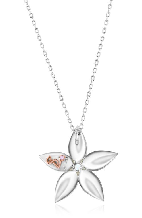 Suzy Levian White Sterling Silver White Cubic Zirconia Pave Curved Flower Pendant
