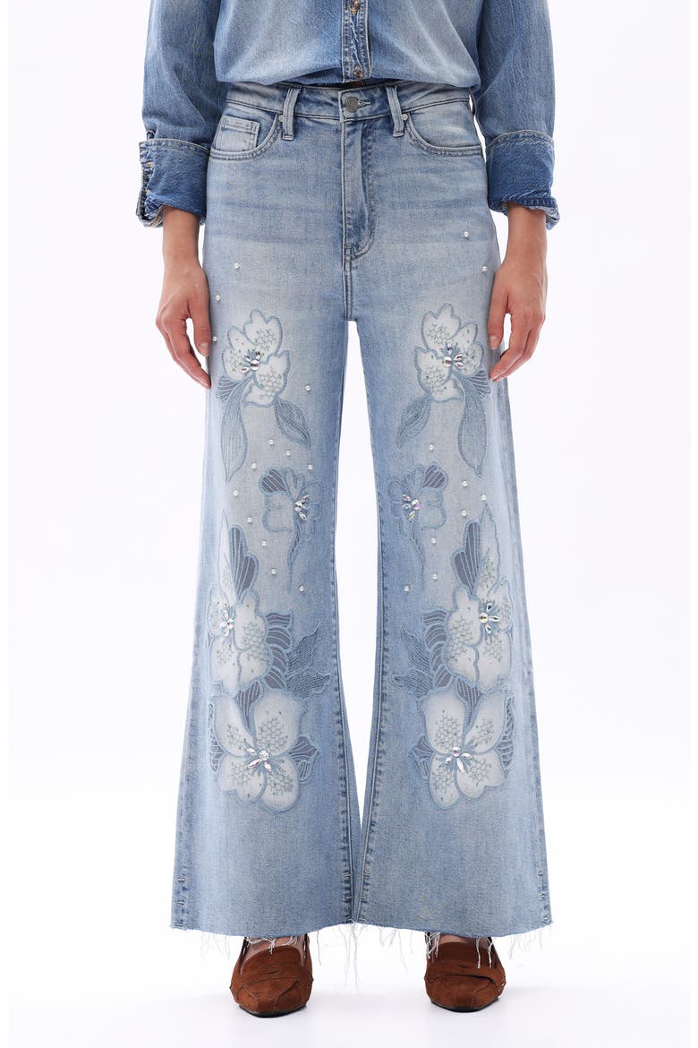 Portland Embellished High Waist Wide Leg Jeans, Main, color, LIGHT BLUE