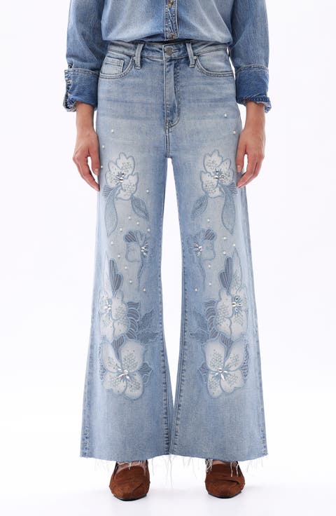 Portland Embellished High Waist Wide Leg Jeans