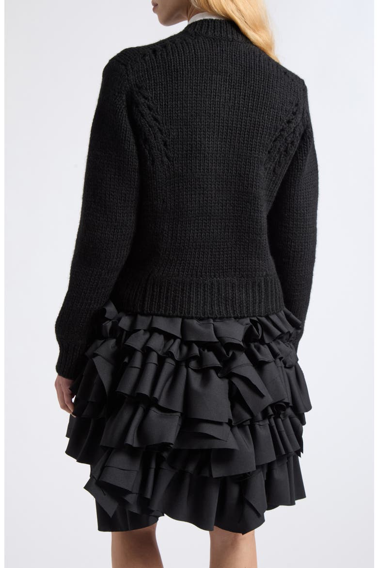Ruffled Wool Blend Cardigan, Alternate, color, BLACK