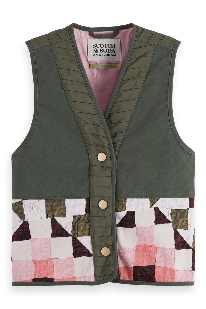 Kids' Patchwork Quilted Cotton Twill Vest, Main, color, THYME
