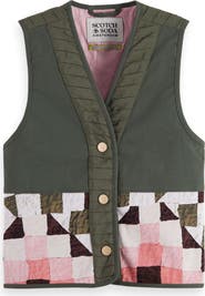 Scotch & Soda Kids' Patchwork Quilted Cotton Twill Vest