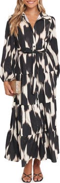 Petal & Pup Lincoln Print Tie Waist Long Sleeve Maxi Shirtdress