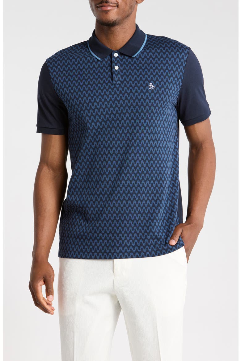 Wavy Jacquard Front Polo, Main, color, DARK SAPPHIRE