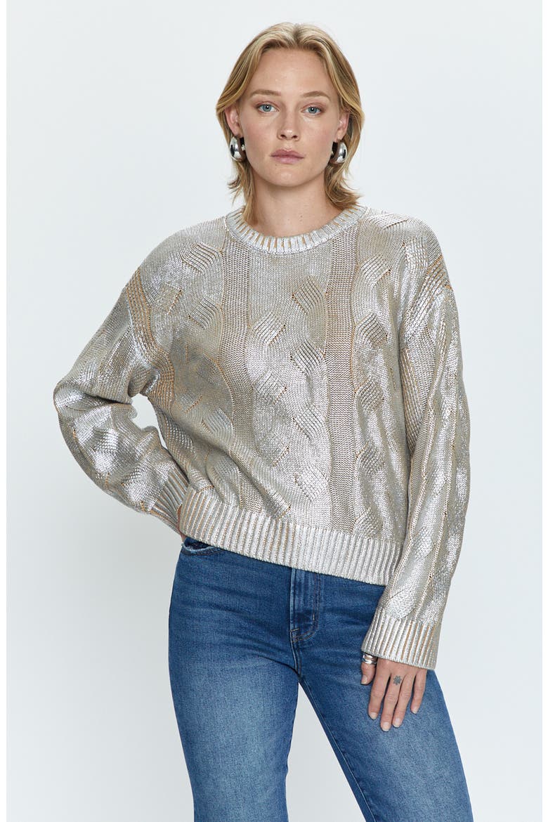 Everly Foil Accent Cotton Crewneck Sweater, Alternate, color, GILDED CASTLE