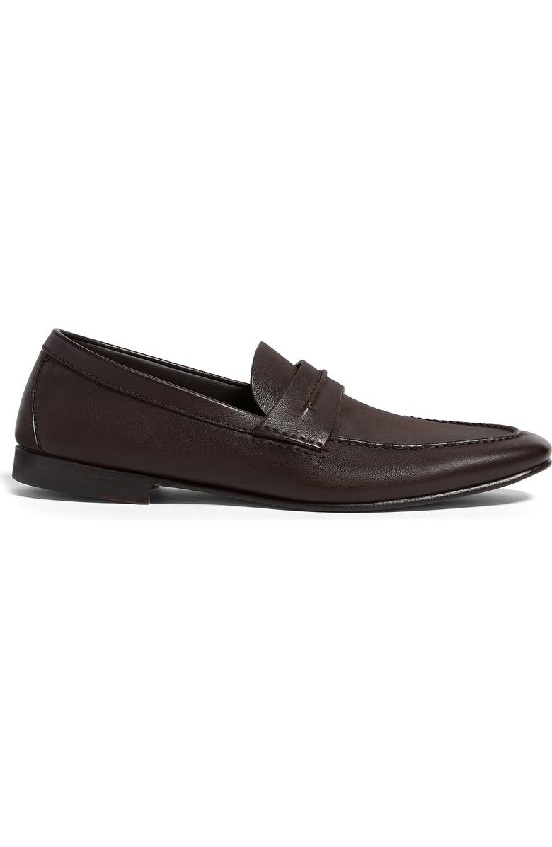 ZEGNA Black Natural Grain Leather Driving Loafer, Alternate, color, Dark Brown