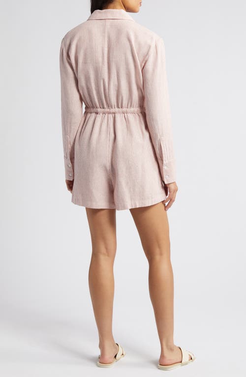 Caslon Stripe Long Sleeve Linen Blend Romper In Pink- Ivory Leah Stripe