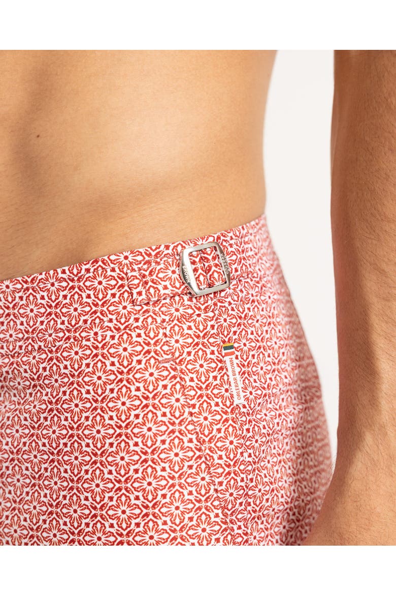 Bulldog Mid-Length Classic Fit Swim Shorts With Portico Print, Alternate, color, Vermillion