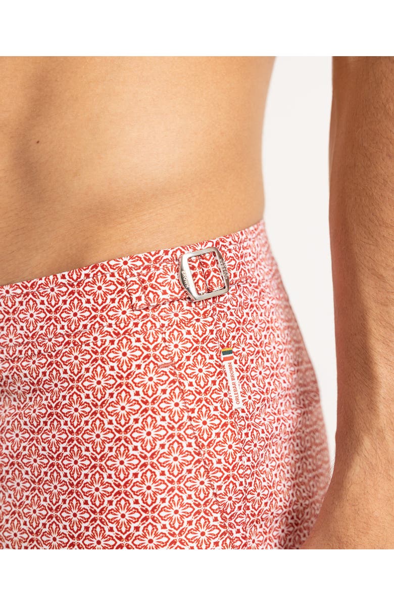 Orlebar Brown Bulldog Mid-Length Classic Fit Swim Shorts With Portico Print, Alternate, color, Vermillion