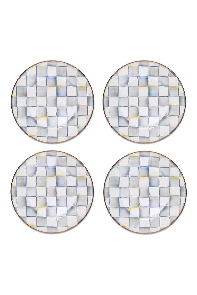 Sterling Check® Set of 4 Dinner Plates, Main, color, GREY/ WHITE