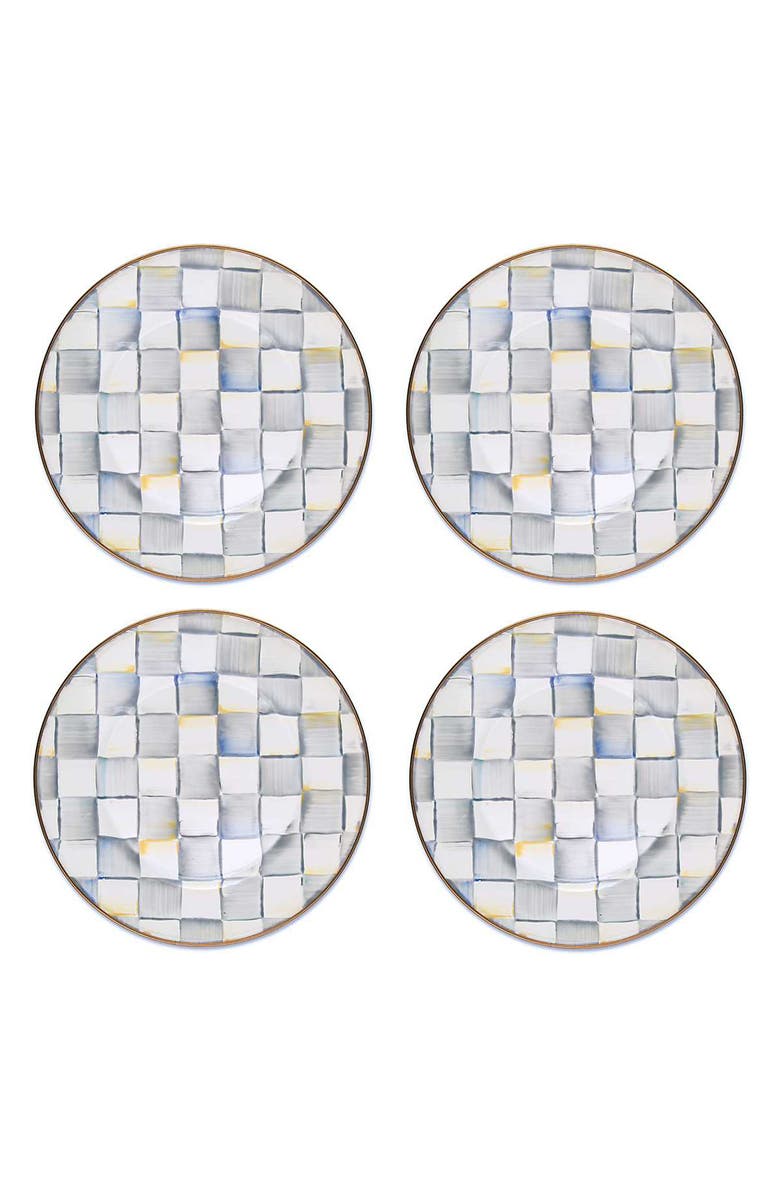 MACKENZIE CHILDS Sterling Check<sup>®</sup> Set of 4 Dinner Plates, Main, color, Grey/ White