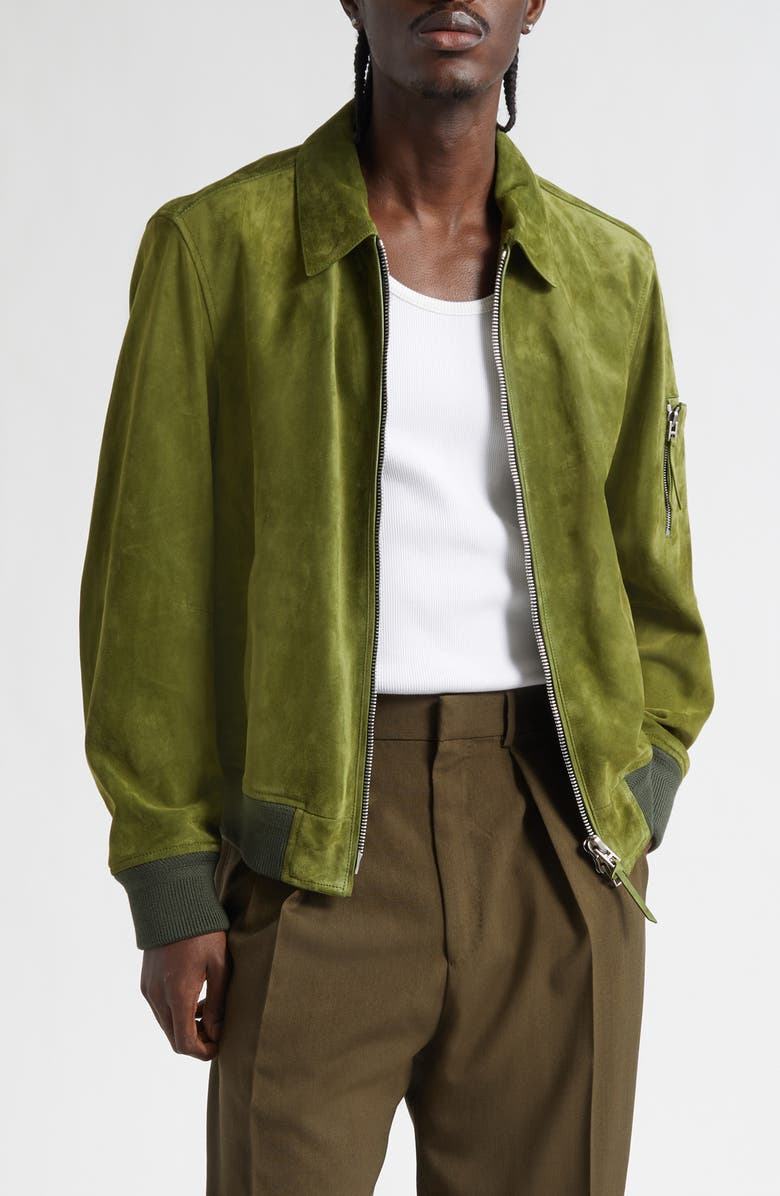 TOM FORD Collared Suede Bomber Jacket, Main, color, Olive