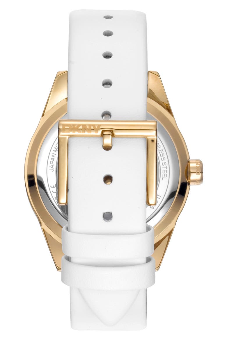 Three Hand Quartz Leather Strap Bracelet, 34mm, Alternate, color, WHITE