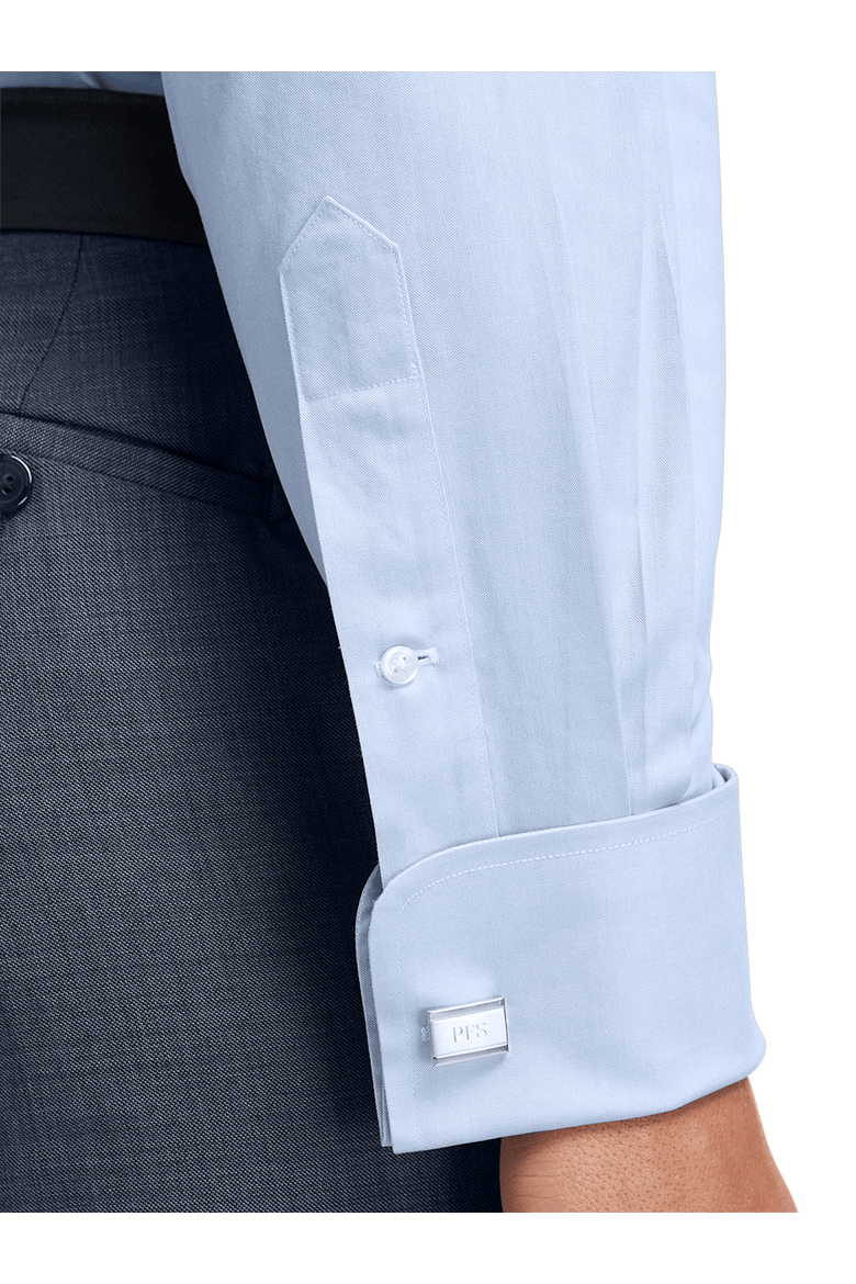 Non-iron Cotton Pinpoint Solid Point Collar French Cuff Dress Shirt, Alternate, color, Blue