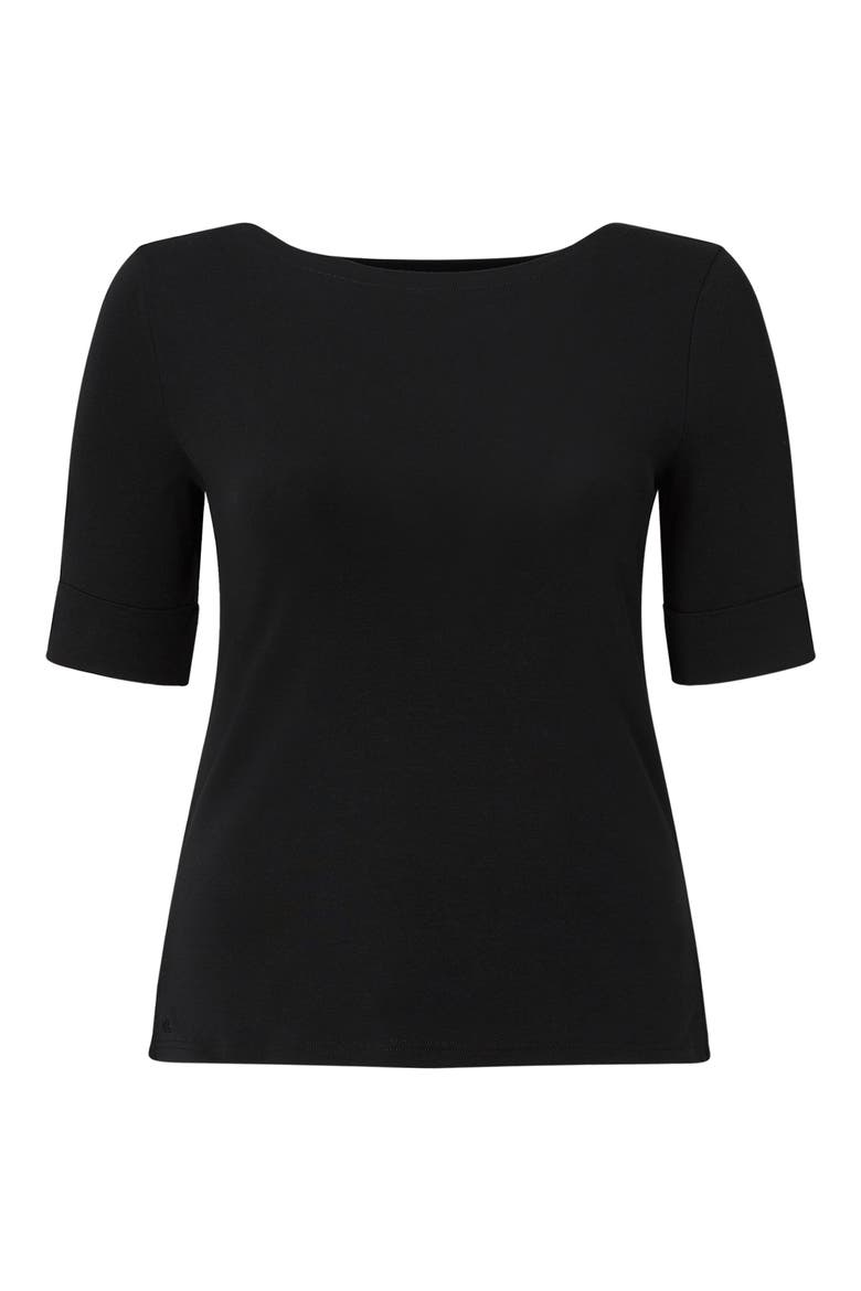 Stretch Cotton Boat Neck Tee, Alternate, color, POLO BLACK
