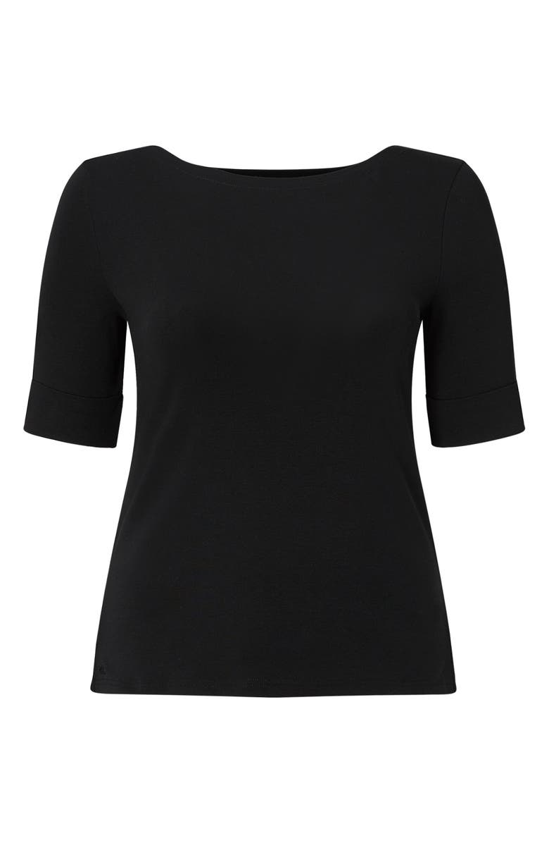 Lauren Ralph Lauren Judy Elbow Sleeve Boat Neck Stretch Cotton Top, Alternate, color, Polo Black