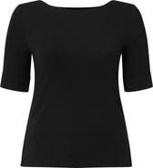 Lauren Ralph Lauren Judy Elbow Sleeve Boat Neck Stretch Cotton Top
