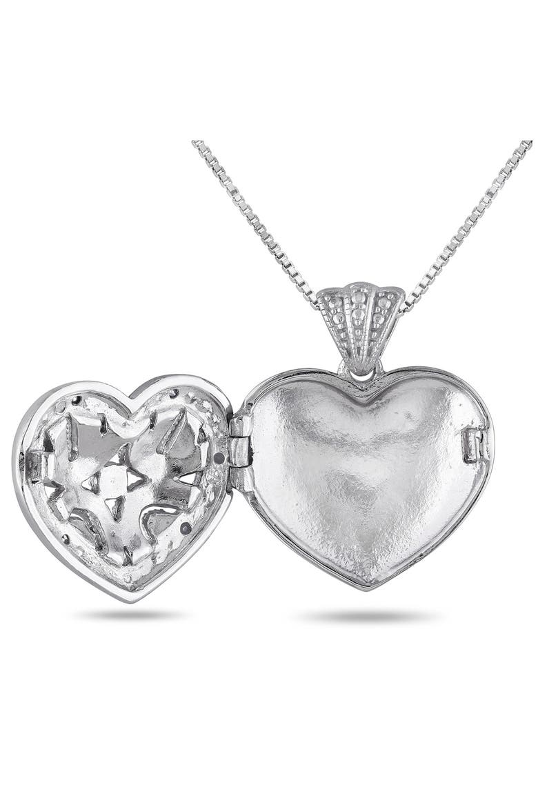 Set of 2 Sterling Silver Pavé Diamond Heart Necklaces - 0.12ct., Alternate, color, WHITE