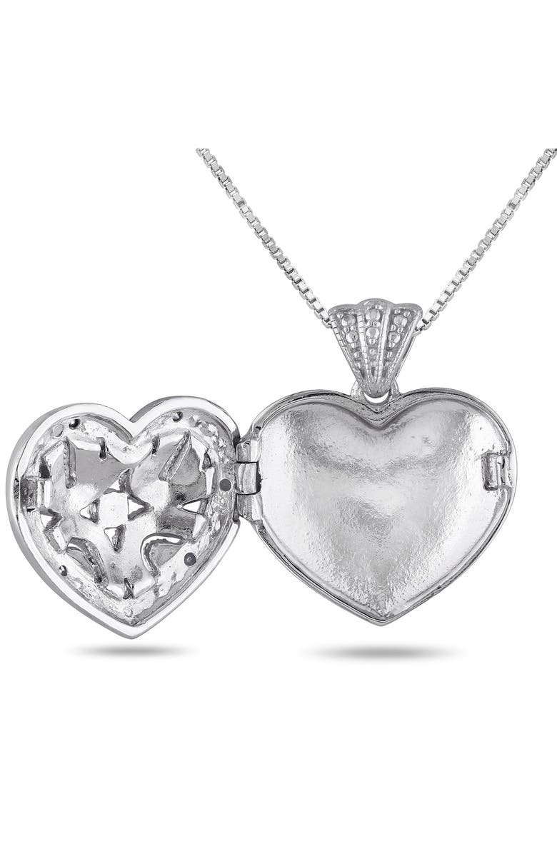 DELMAR Set of 2 Sterling Silver Pavé Diamond Heart Necklaces - 0.12ct., Alternate, color, White