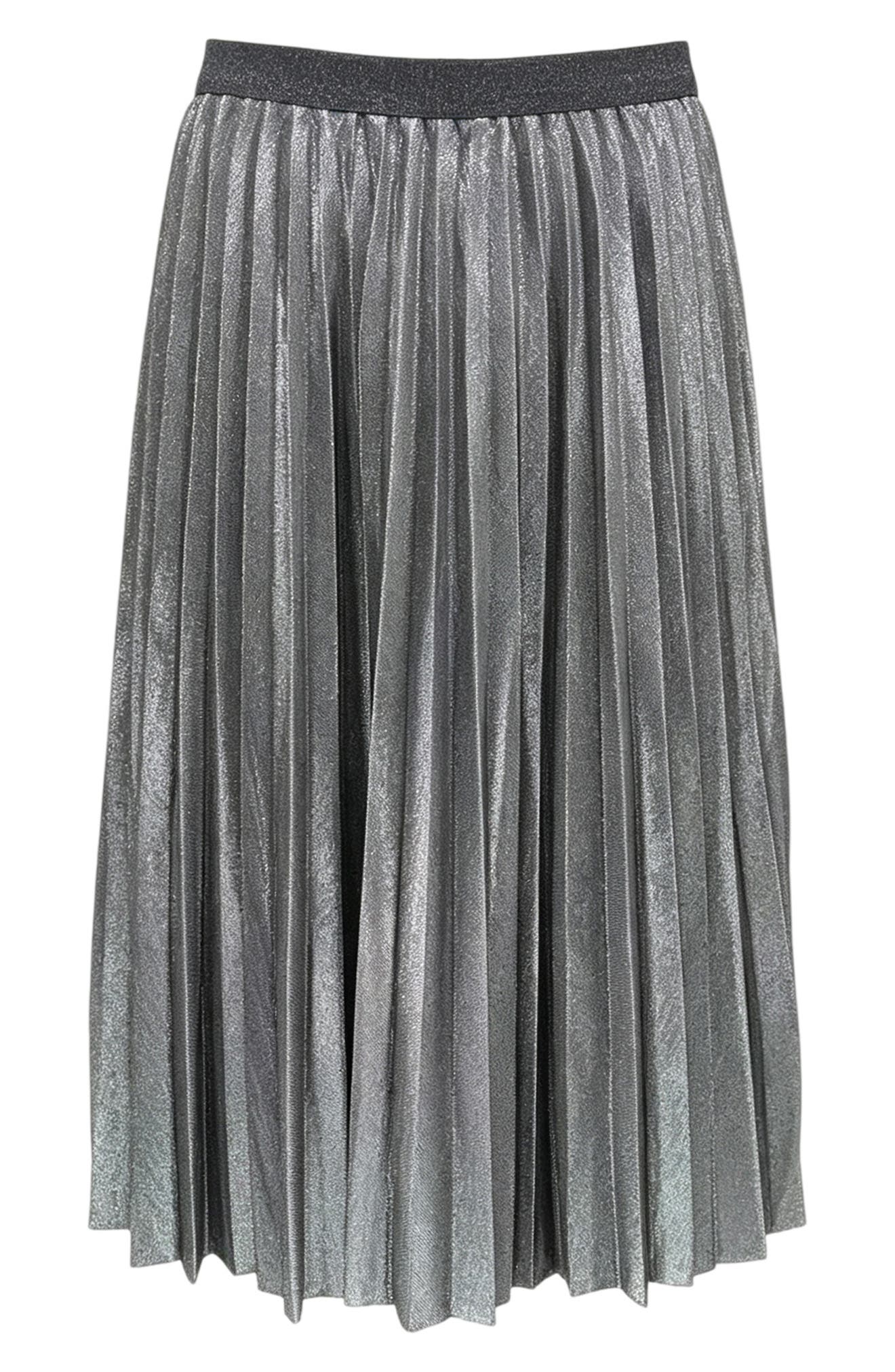 Pleated Metallic Midi Skirt