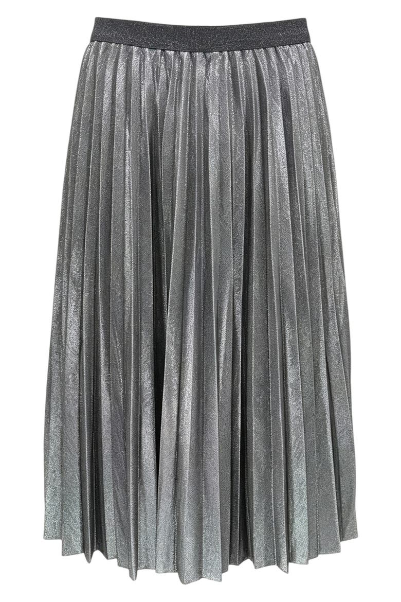 Pleated Metallic Midi Skirt, Main, color, SILVER