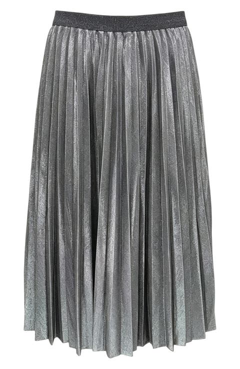 Pleated Metallic Midi Skirt