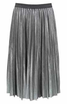 Pleated Metallic Midi Skirt