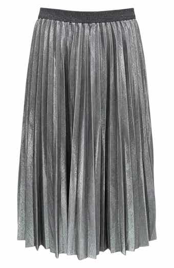 Pleated Metallic Midi Skirt