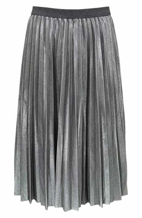Pleated Metallic Midi Skirt