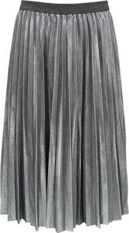 WDNY Pleated Metallic Midi Skirt