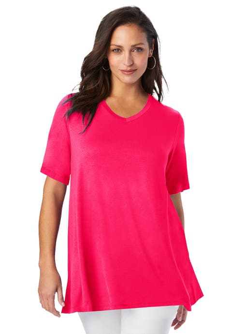 Stretch Knit V-Neck Swing Tunic (Plus Available)