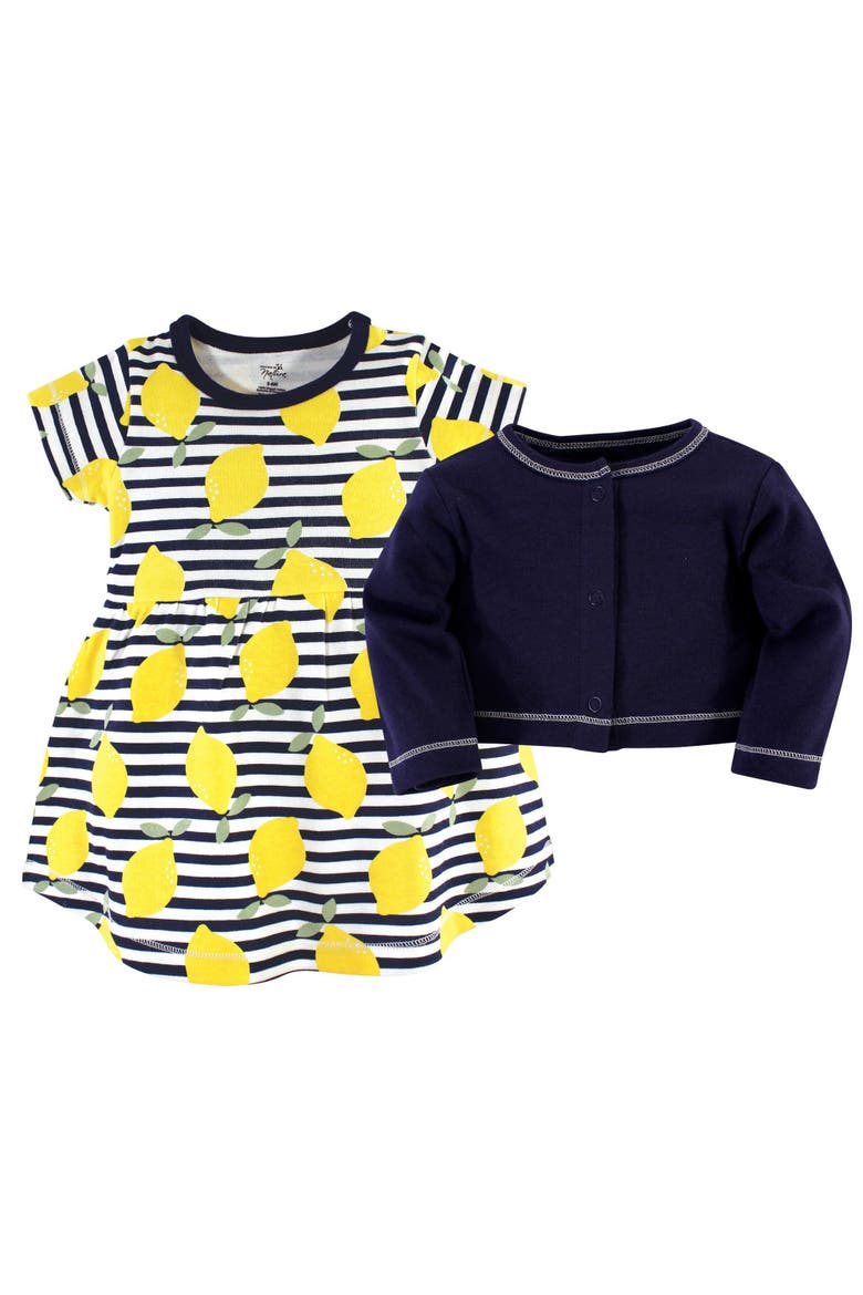 Organic Cotton Dress and Cardigan, Alternate, color, Lemons