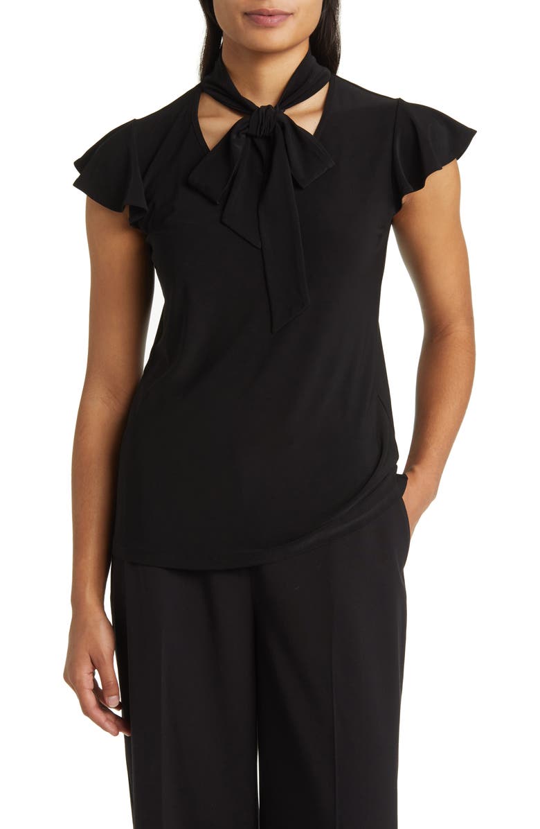 Anne Klein Tie Neck Flutter Sleeve Top, Main, color, 