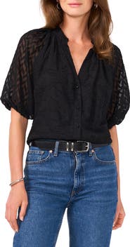 Vince Camuto Raglan Sleeve Mixed Jacquard Button-Up Shirt