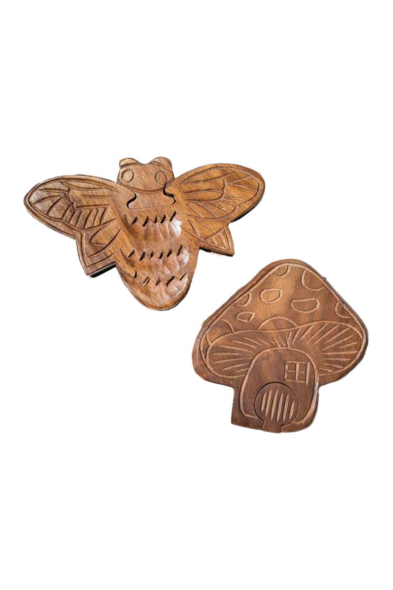 Mushroom Puzzle Box - Handcrafted Sheesham Wood, Alternate, color, Brown