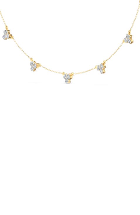 Multi Shape Cluster Station Lab Diamond Necklace in 14K