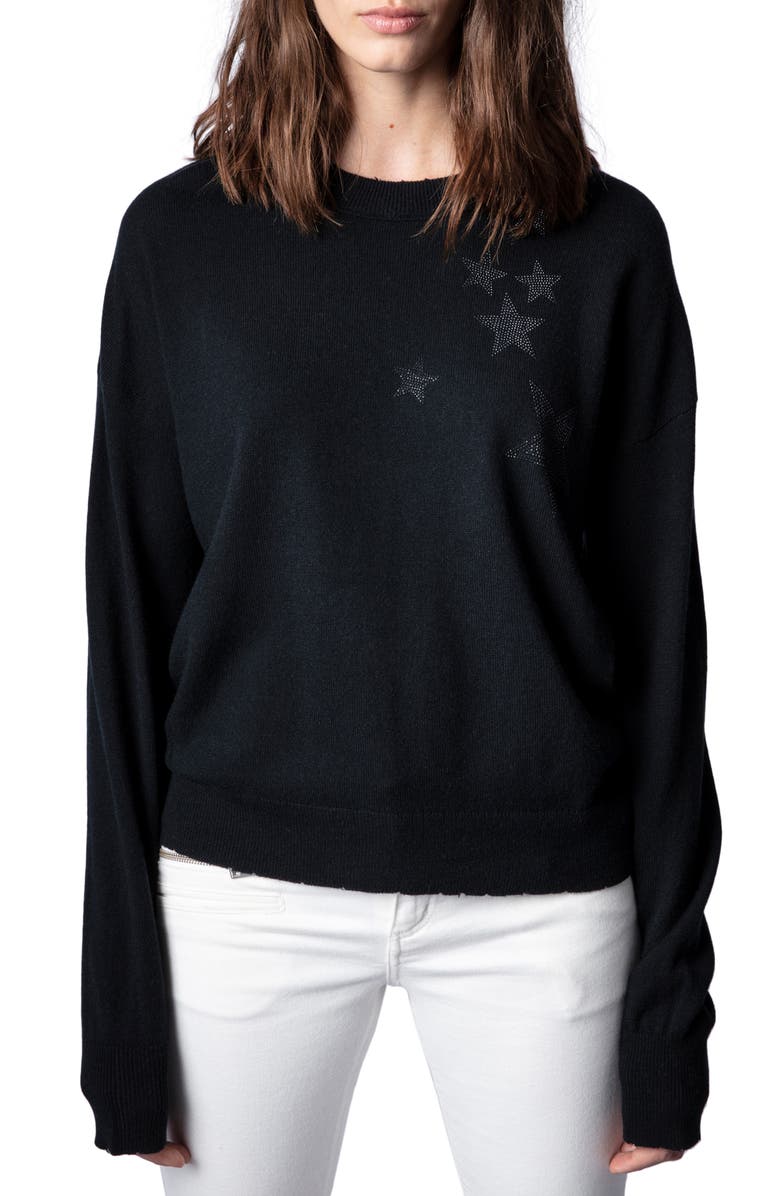 Zadig & Voltaire Gaby Strass Stars Wool & Cashmere Sweater, Main, color, 