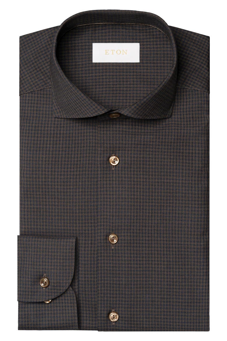 Slim Fit Gingham Check Wool Dress Shirt, Alternate, color, MEDIUM BROWN