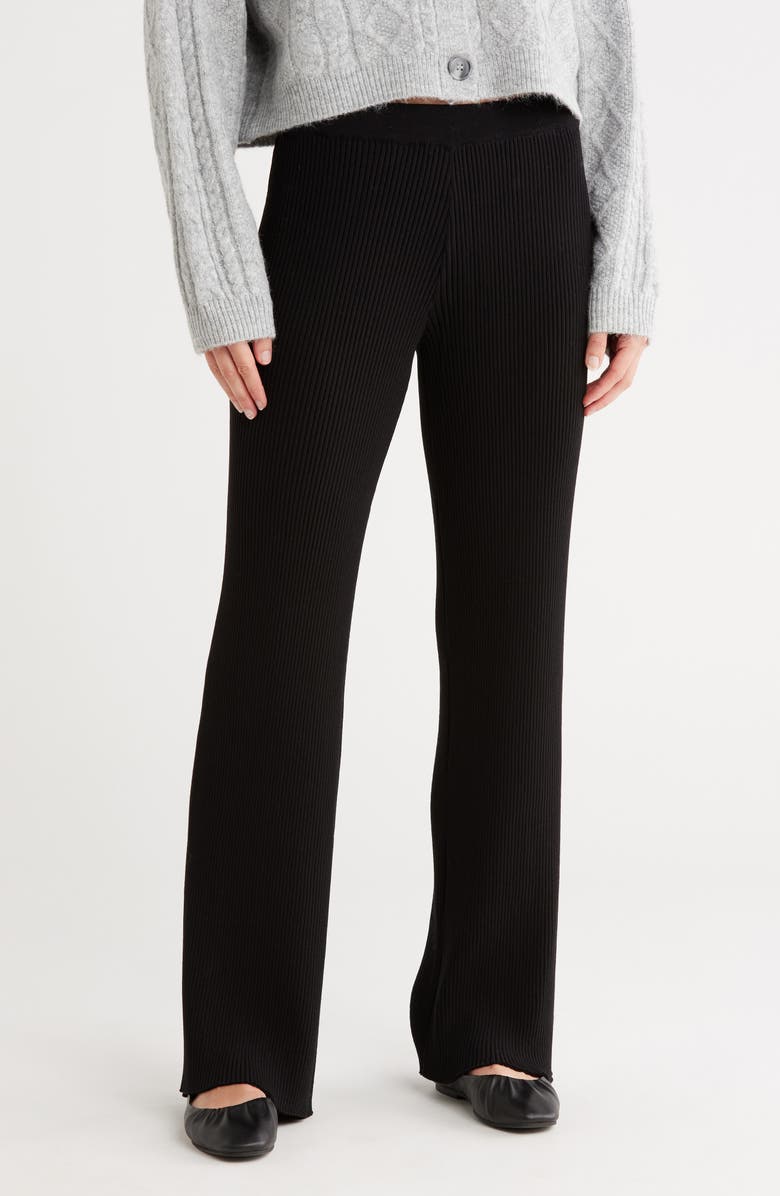 Topshop Flare Rib Pull-On Pants, Main, color, Black