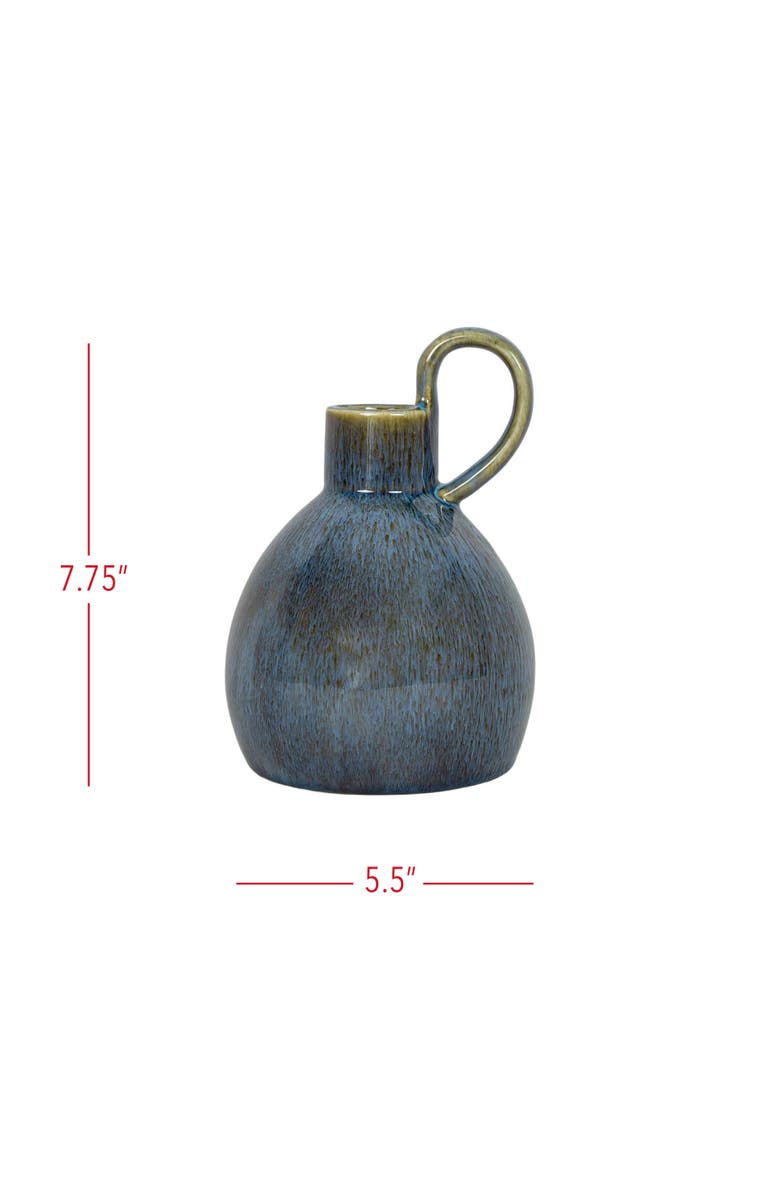 Foreside Home and Garden Oversized Handle Pitcher Vase Blue Porcelain, Alternate, color, Blue