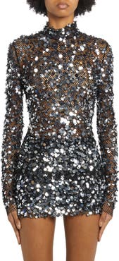 TOM FORD Sequin Embellished Mesh Mock Neck Top