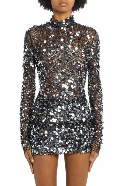 TOM FORD Sequin Embellished Mesh Mock Neck Top