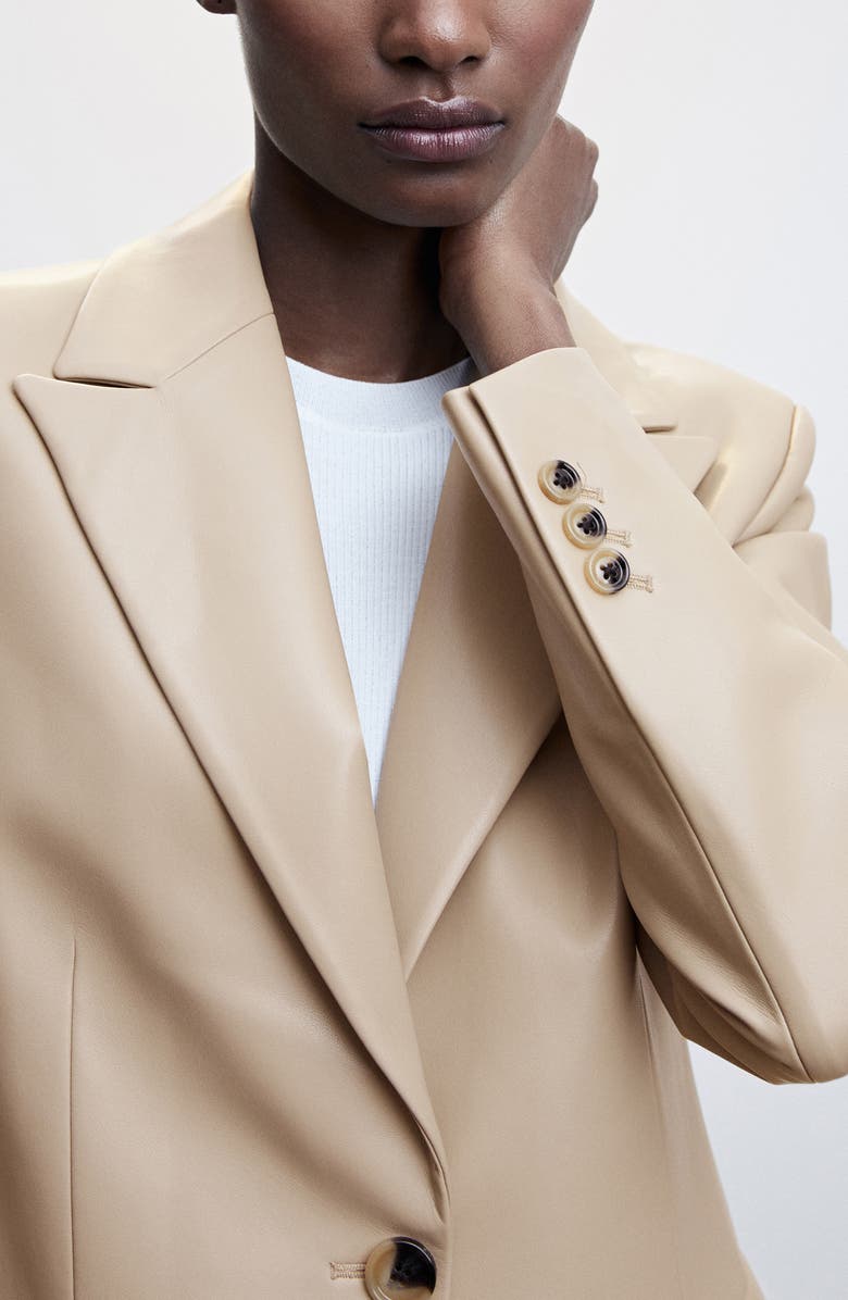 MANGO Peaked Lapel Faux Leather Blazer, Alternate, color, 